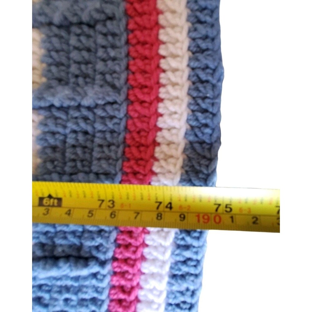 Afghan Crotched Handmade Blue Pink White Size 74.75"L x 63"W Full or Double - Picture 5 of 5